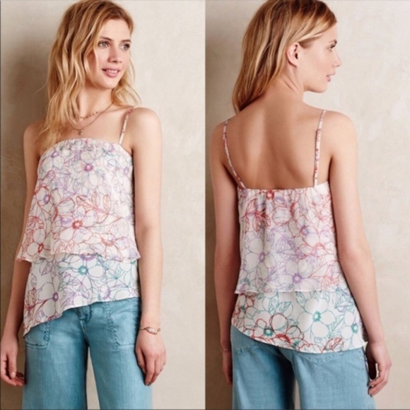 Anthropologie Tops - Maeve Daisy Garden Floral Asymmetrical Silk Top XS